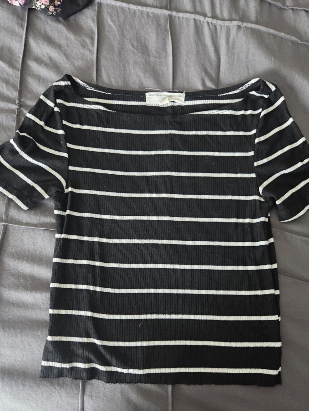 Project Social T Black and White Striped Short Sleeve Top